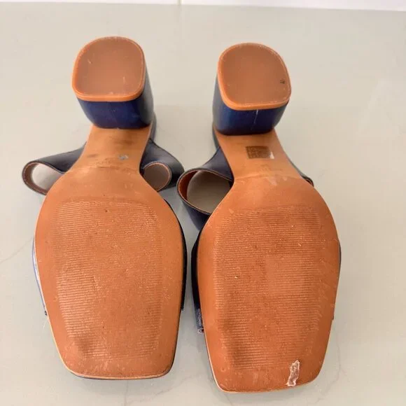 L'Intervalle Julia Navy Leather Block Heel Dress Sandal - Picture 6 of 7